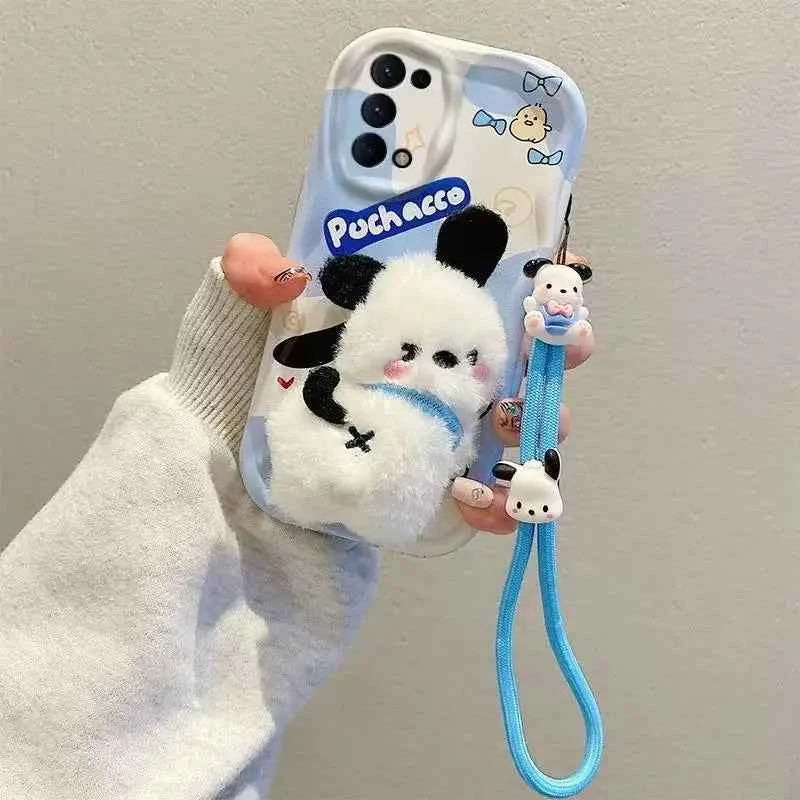 3D Kuromi Kitty Phone Case For Samsung Galaxy A55 A35 A25 A15 A05S A05 A14 A24 A34 A54 A04E A04S Wrist Strap Cartoon Plush Cover