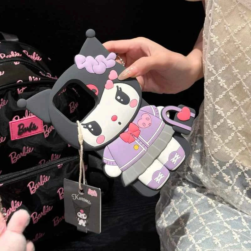 Sanrio Cute 3D Cartoon Kuromi Phone Case for iPhone 17 Pro17 16 15 14 13 12 11 Pro Max 16 Plus Shockproof Soft Silicone Cover