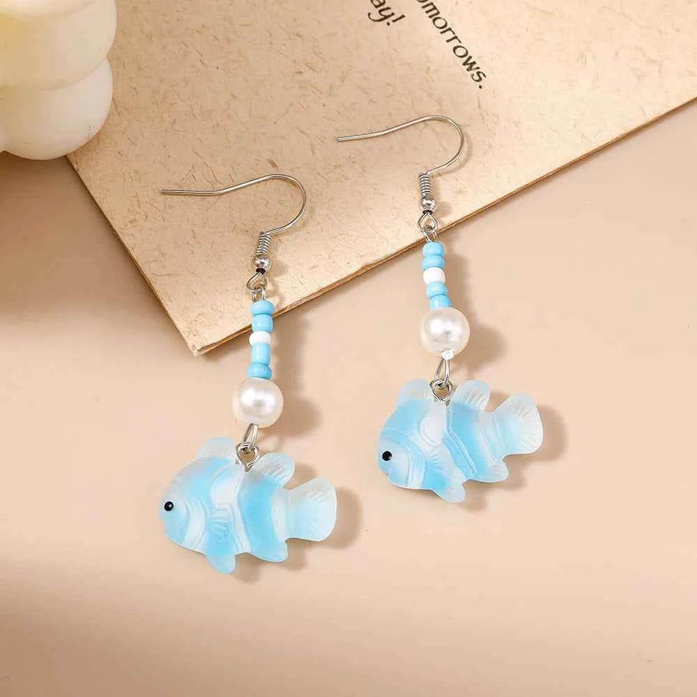 Aihua Chic Cute Clownfish Earrings for Women Girls Y2K Summer Beach Seaside Vacation Earrings Necklace Friends Kids Jewelry Gift