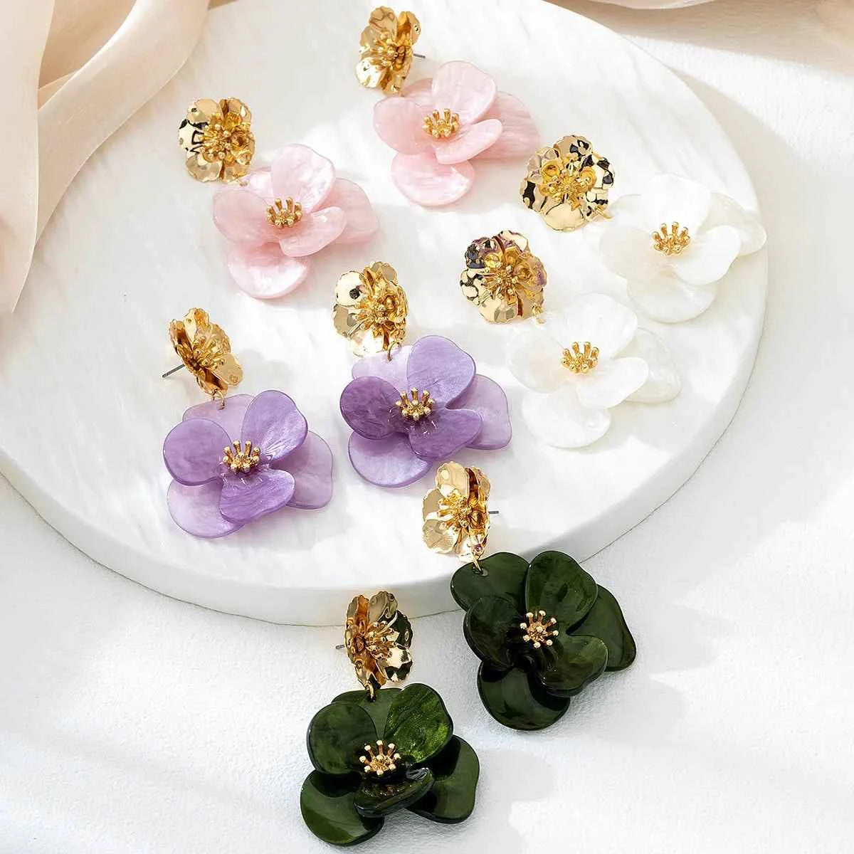 Retro Pleated Acrylic Flower Earrings For Women Girls Temperament Holiday Party Gift Fashion Jewelry Ear Accessories AE280