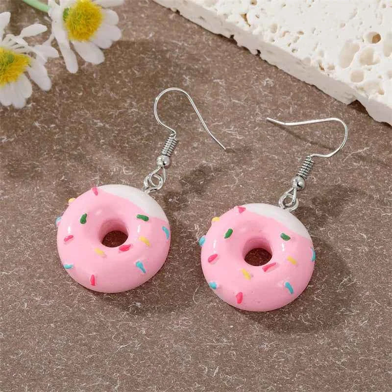 1 Pair Colored 3D Donut Food Drop Earrings For Women Kid Gift Fashion Creative Funny Kawaii Cake Charms Dangle Earrings Jewelry