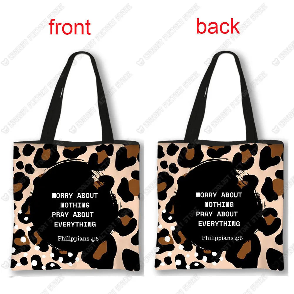 Christian Bible Verse Print Handbag God He Will Sustain You Lady Shopping Fashion Shoulder Bag Girl Travel Tote Bag Gift