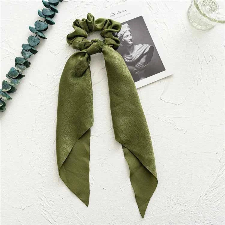 Fashion Leopard Print Bow Satin Long Ribbon Ponytail Scarf Hair Tie Scrunchies Women Girls Elastic Hair Bands Hair Accessories