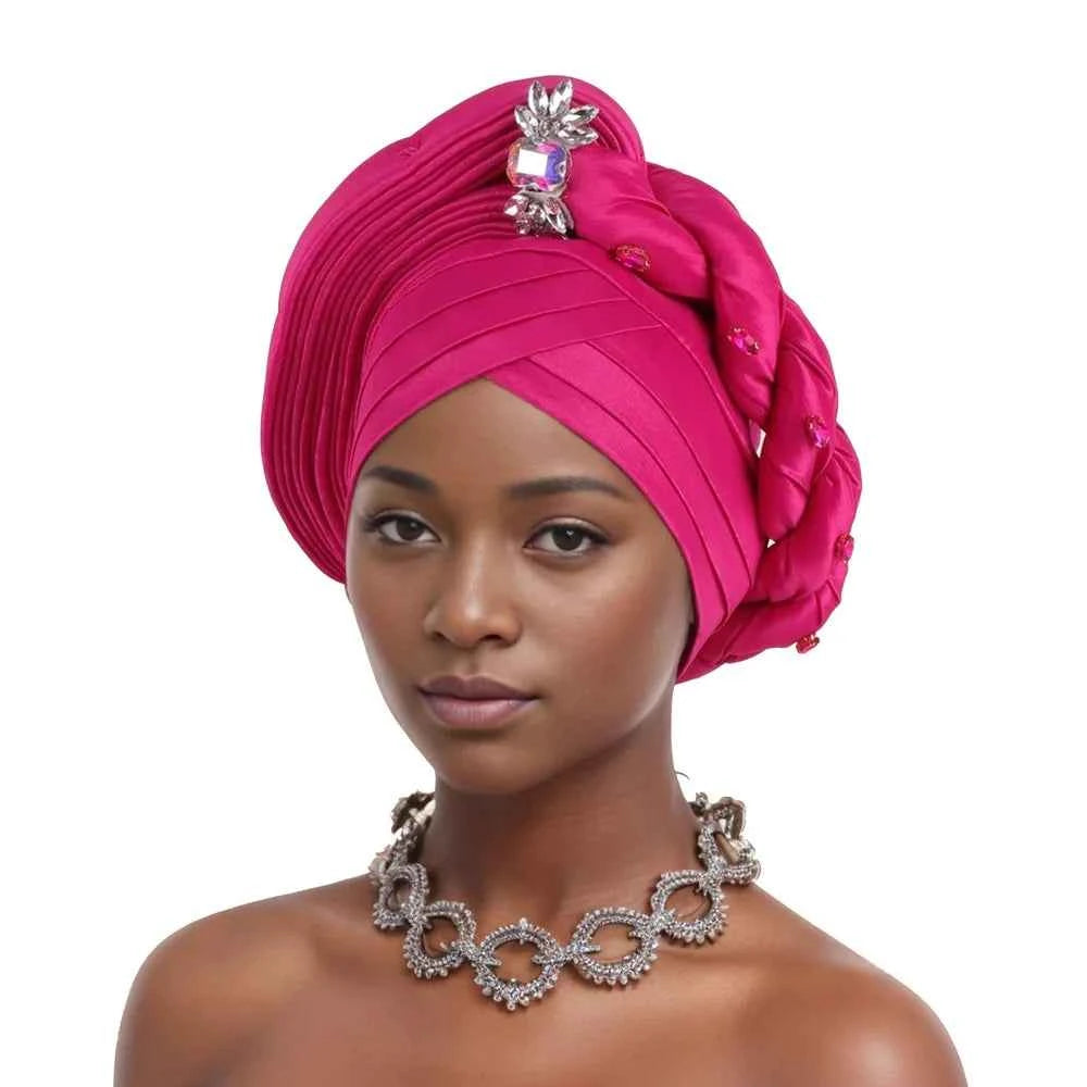 Elegant Braided Turban With Rhinestone Accents African Head Wrap For Women Perfect For Weddings & Party  Nigeria Autogele