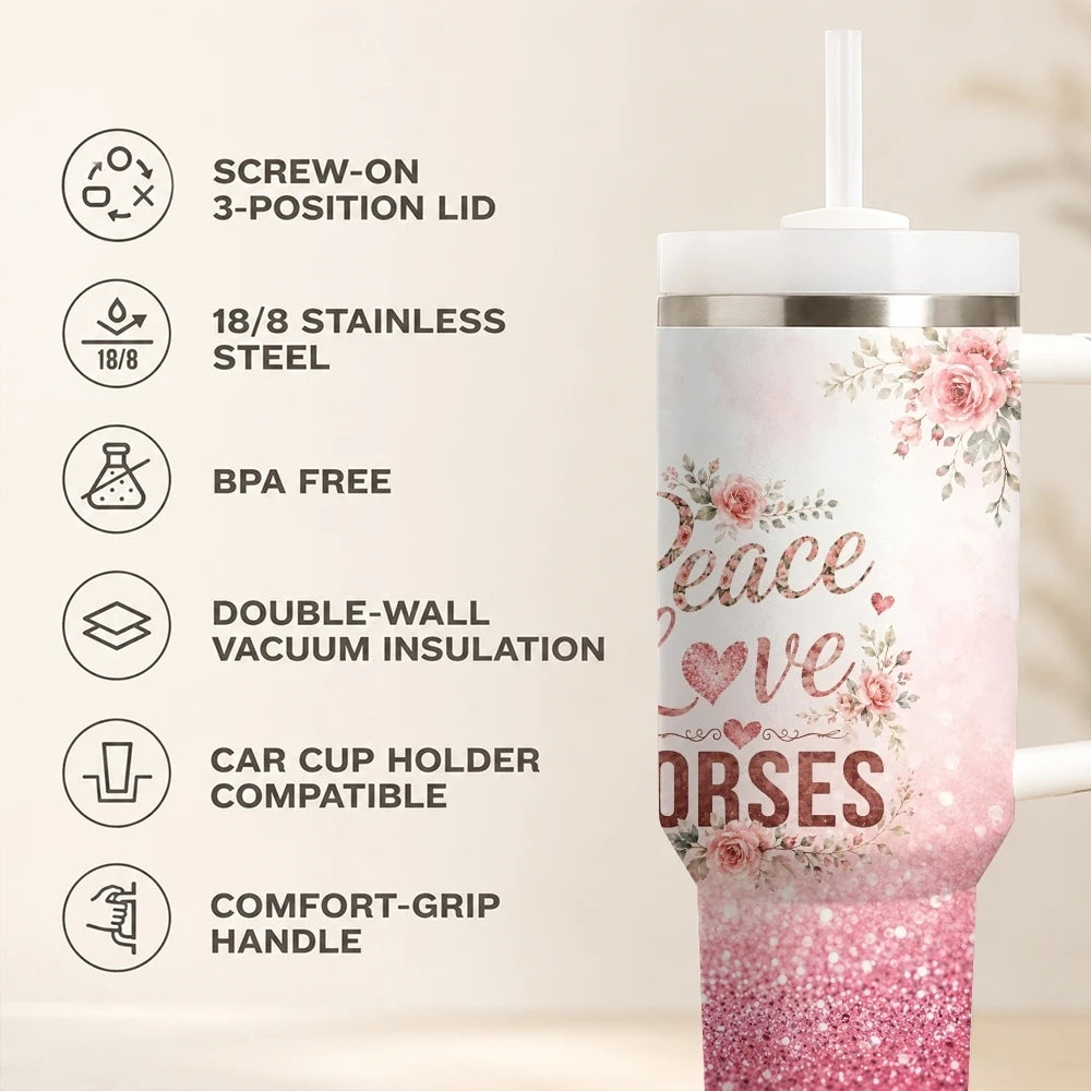 Horse 40oz Tumbler – Stainless Steel Insulated Travel Mug with Handle & Straw