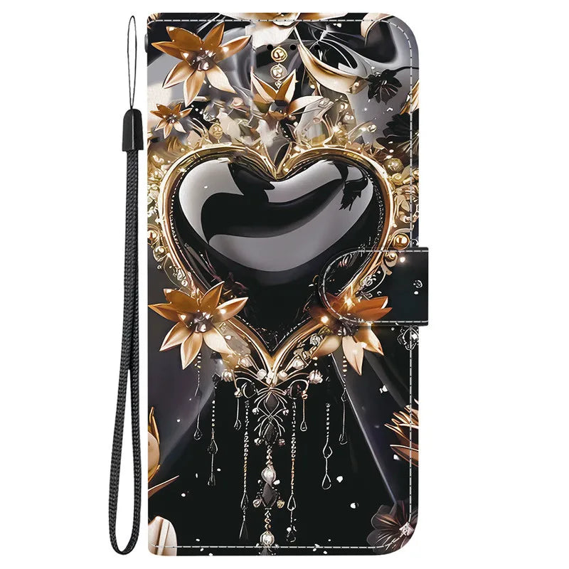 Elegant Colored Flower Wallet Phone Case For iPhone 15 14 Plus 13 Mini 15Pro Pro Max Magnetic Flip Leather Cover Cute 3D Pattern