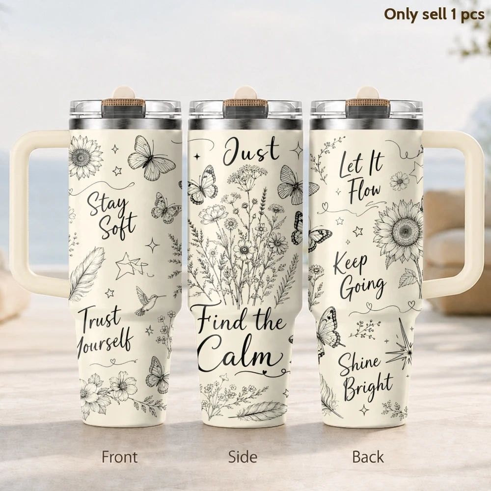 Just Breathe 40oz Tumbler – Motivational Stainless Steel Insulated Cup
