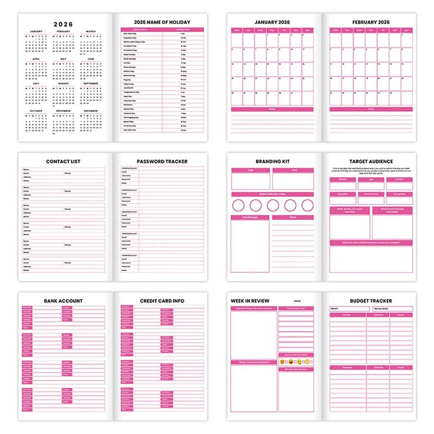 2026 Girl Boss Planner for Women Organizer with Durable Cover and Large Capacity 28.5x21cm for Work Schedule Goal Tracking