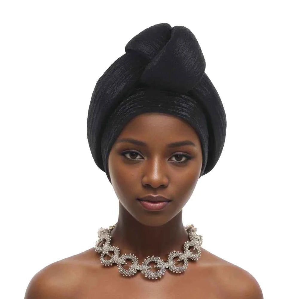 Glitter Fabric Knoted Turban Cap Women's Head Wraps African Auto Gele Headtie Nigeria Party Headwear Turbante Mujer