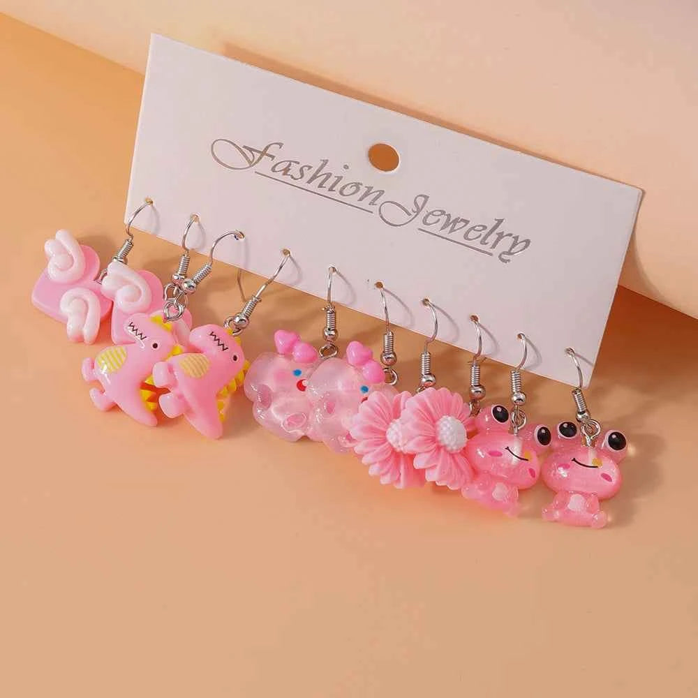 5pairs /Set Cute Sweet Donut Drop Earrings for Women Girls Simulation Food Dangle Earrings Kids Jewelry Gifts