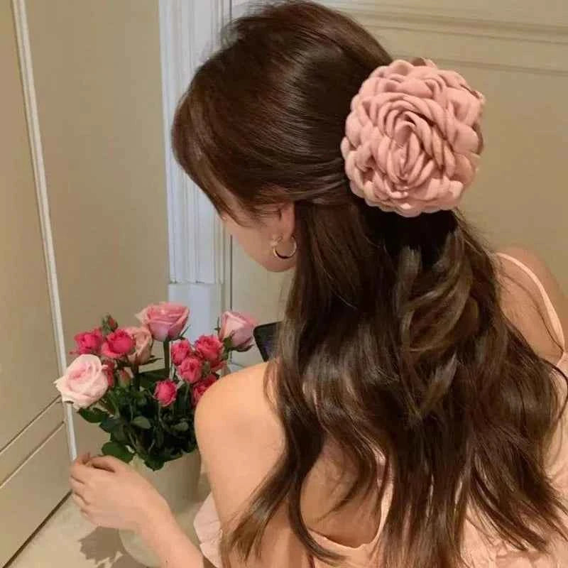 French Romantic Rose Flower Hair Clip Women Elegant Large Shark Clip Hair Claw Ponytail Barrettes Girl Hair Accessories Headwear