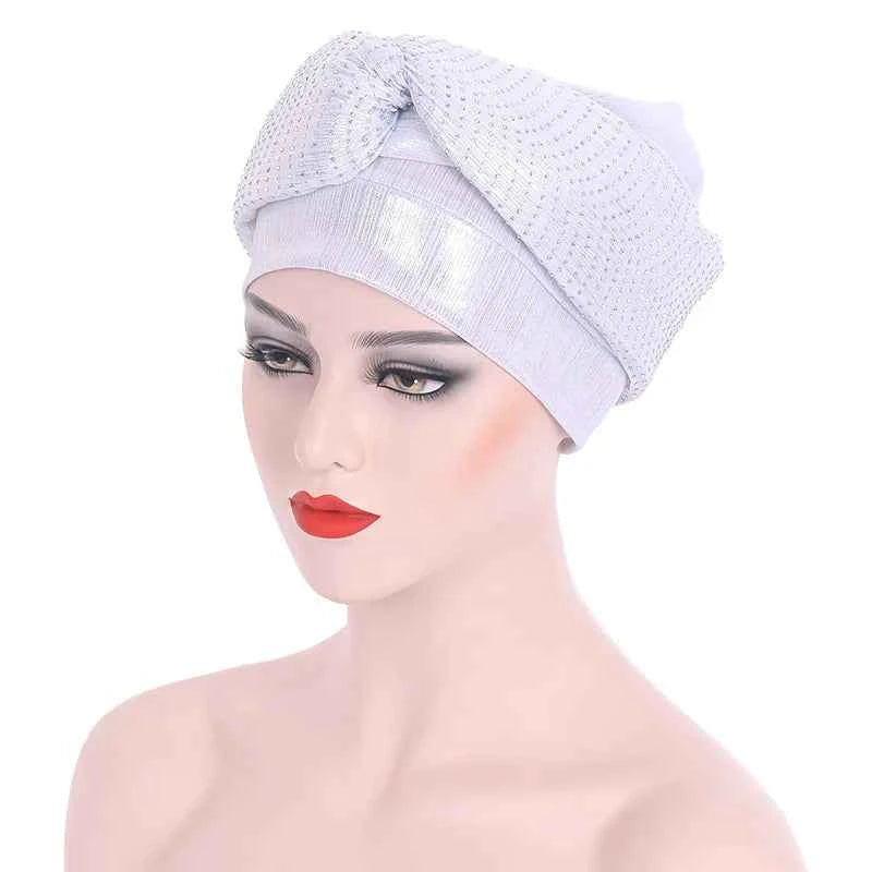 Glitter Diamonds Headband Turban Cap African Headtie Women's Head Wraps Headscarf Bonnet Nigerian Wedding Party Headwear Hat