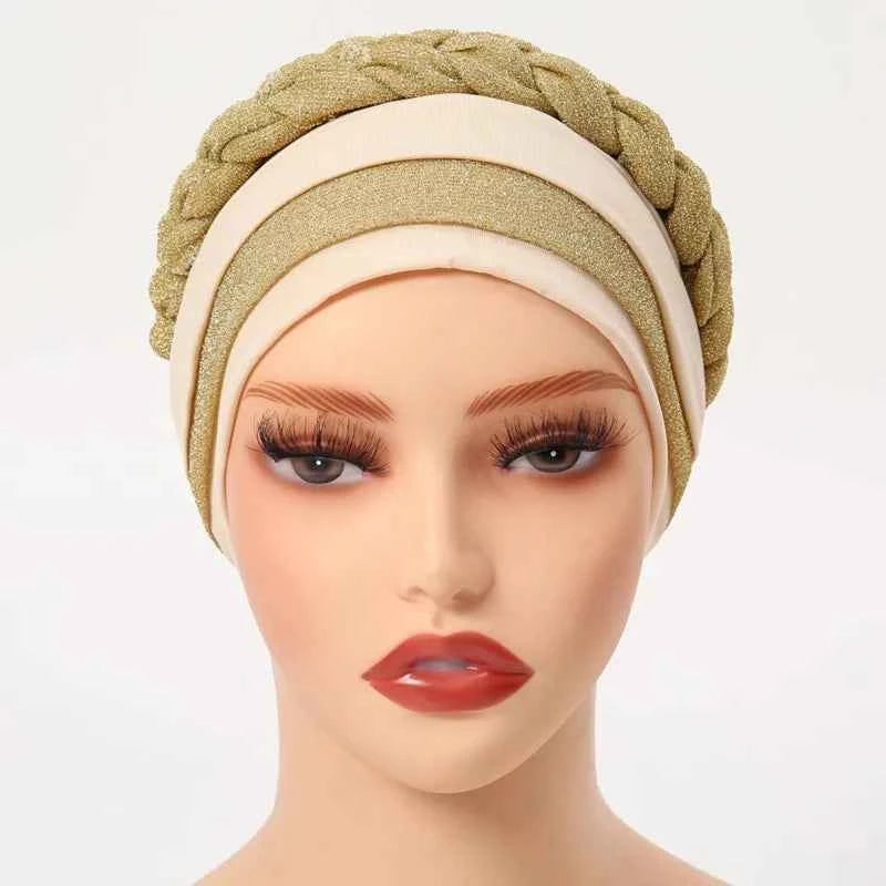 Glitter Full Body Pleated Turban Cap for Women 2025 Lady Head Wraps Muslim Headscarf Hat Turbante Mujer African Headpiece