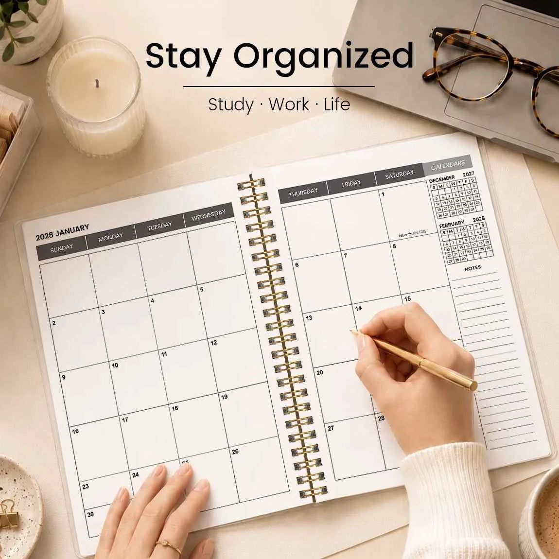 1PC 2026.7-2028.6 24 Monthly Planner, Reading Girl A5 Spiral Agenda Notebook with Reference Calendars and Notes Pages