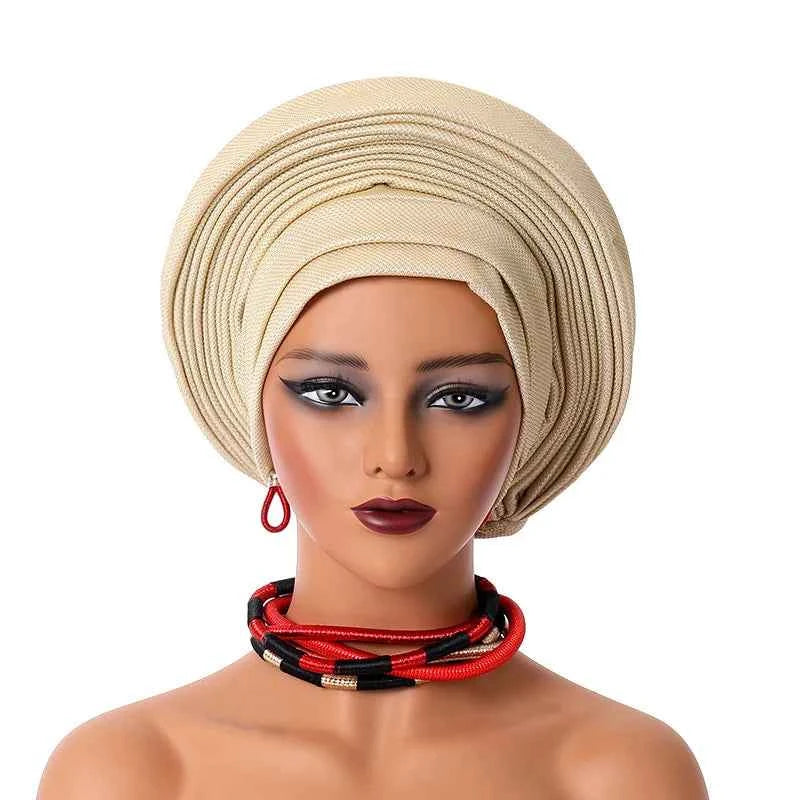 African Headtie Nigerian Aso Oke Headtie Women Hijab Head Wrap Turban Chemo Caps Gele Femme Scarf High Quality for Wedding Party