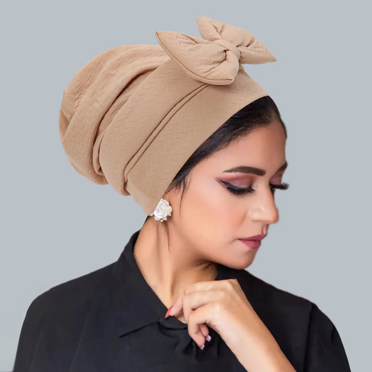 Trendy Crinkle Women's Hijab Solid Color Muslim Ladies Turban Bonnet Flower Decor Ramadan Head Wrap Head Scarf Indian Hat Mujer - NamafadStore
