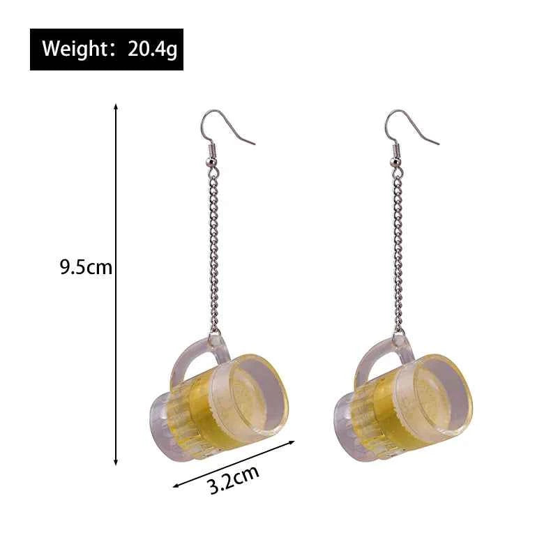 Fashion Simulation 3D Beer Cup Drop Earrings for Women Creative Drink Dangle Earrings Pub Party Jewelry Gifts