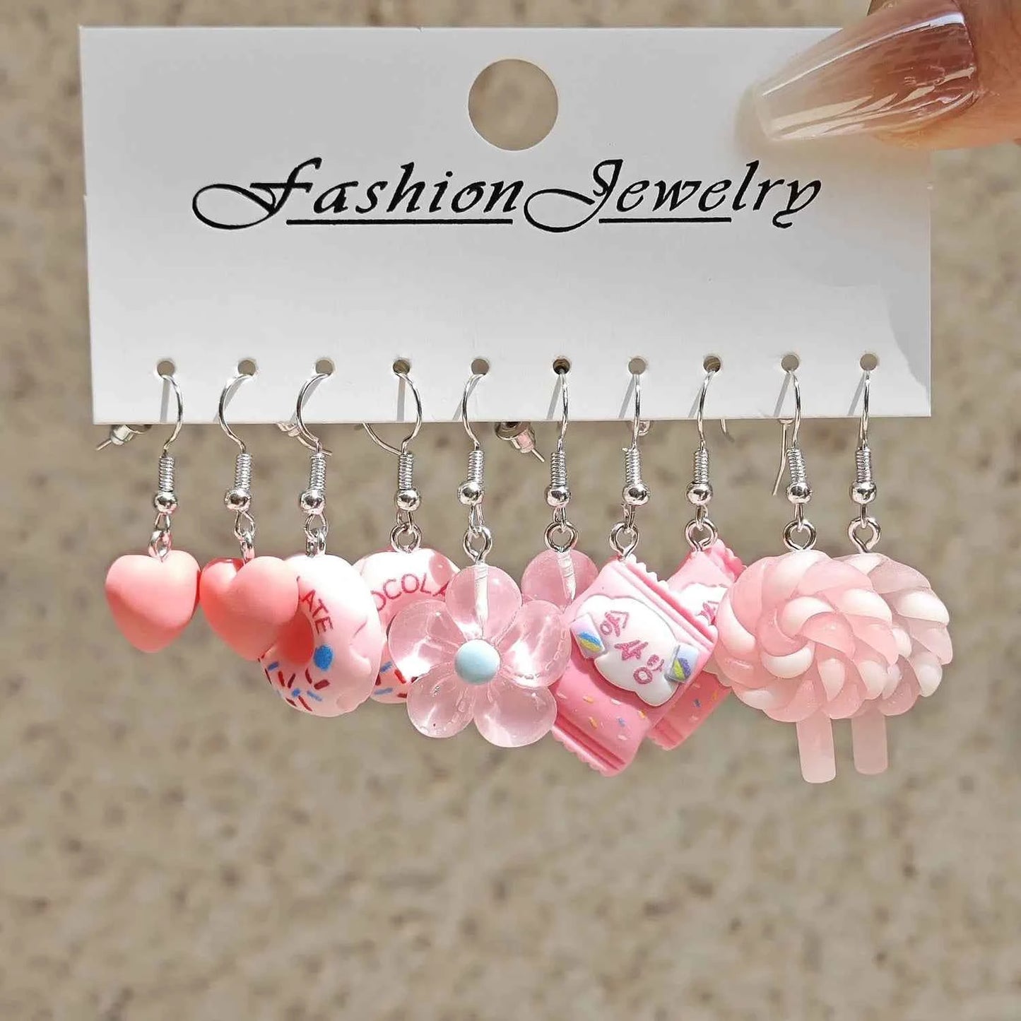 Fashion 5-piece New Color Acrylic Simulation Food Candy Donut Windmill Love Oil Drip Earring Set for Women