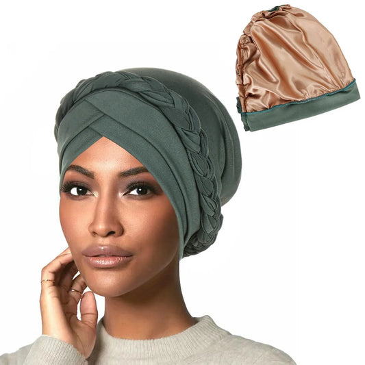Crossed Forehead Satin Lined Muslim Turban For Women Islamic Inner Hijab Cap UnderScarf Arab wrap Head Scarves turbante mujer - NamafadStore