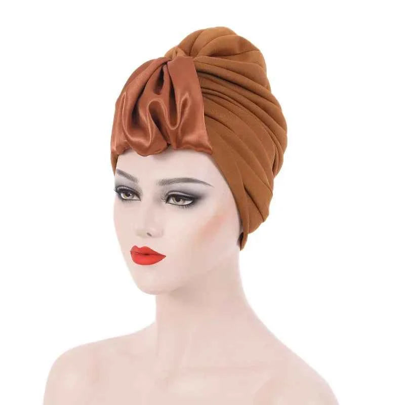 Fashion Satin Croissant Ruffled Turban Caps for Women African Head Wraps Nigeria Wedding Party Headpiece Muslim Headscarf Bonnet