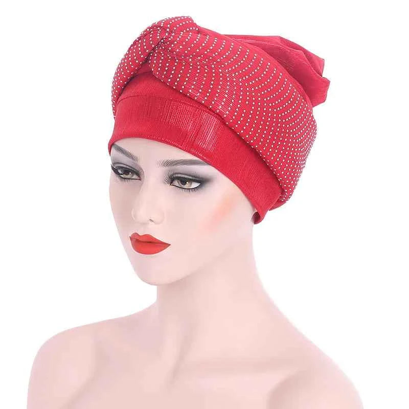 Glitter Diamonds Headband Turban Cap African Headtie Women's Head Wraps Headscarf Bonnet Nigerian Wedding Party Headwear Hat