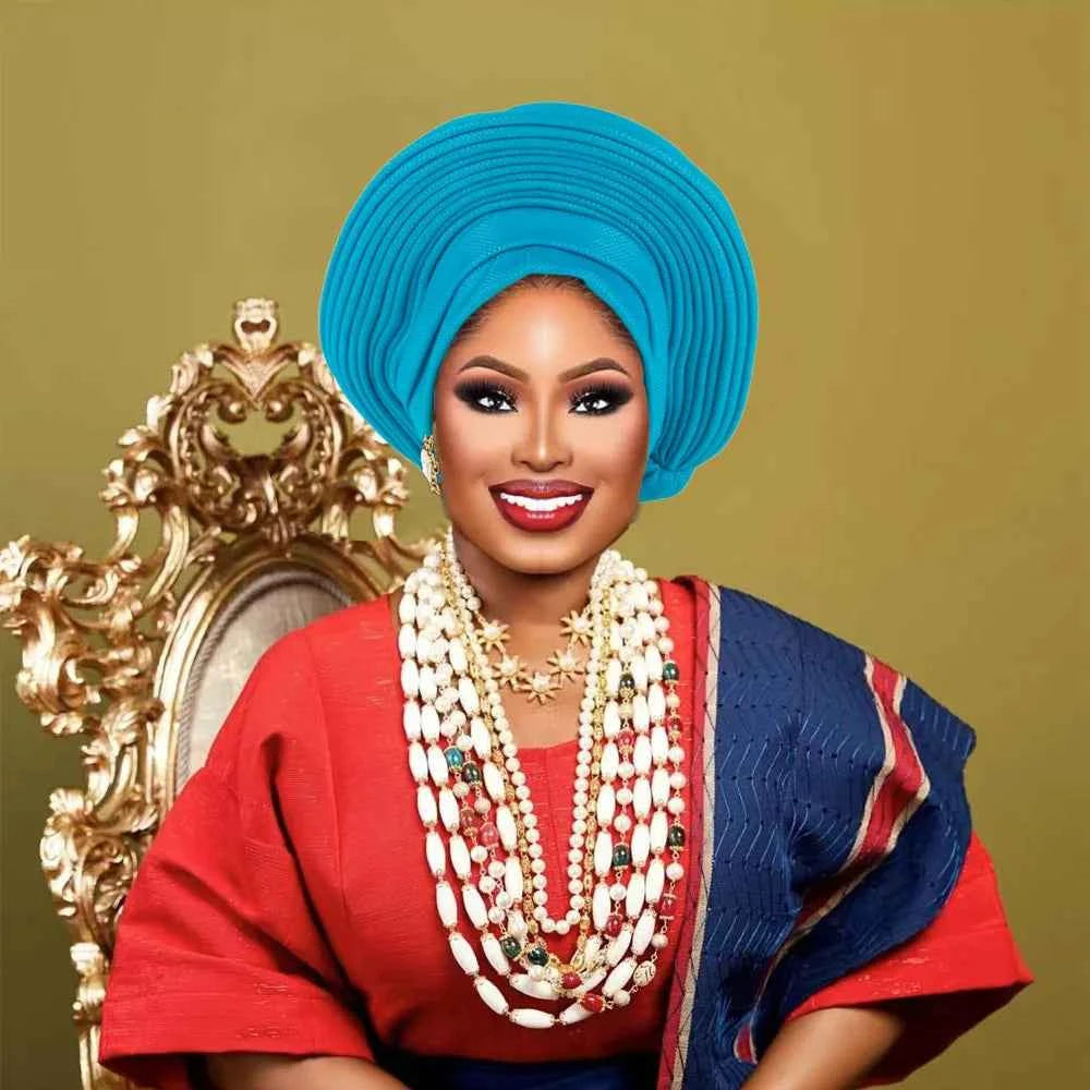 Nigeria Head Ties Wedding Party Headgear Elegant African Headtie Turban Already Made Women's Auto Gele Female Head Wraps