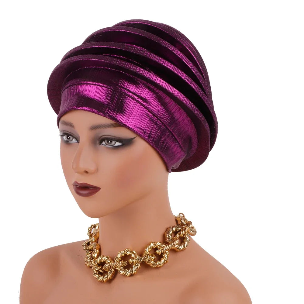 2024 Elegant Spiral Beret for Women Afrcian Lady Head Wraps Female Berets Turban Nigeria Headpiece Wedding Party Gele - NamafadStore