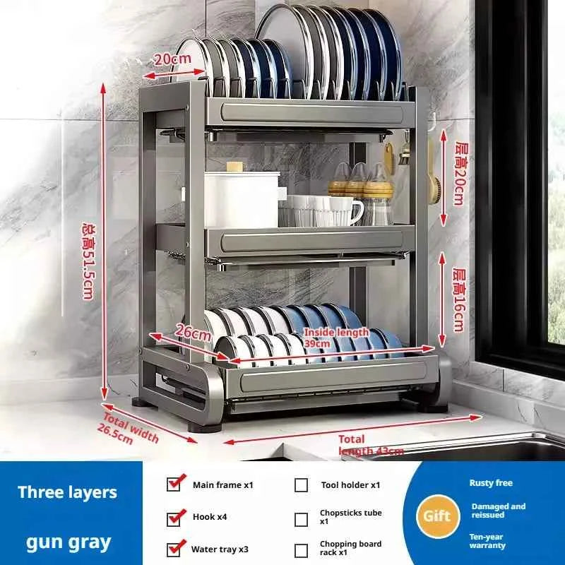 Kitchen Dish Bowl Drainer Storage Rack Countertop Dinnerware Organizer Drain Basket Household Dish Drying Rack Stand Shelf