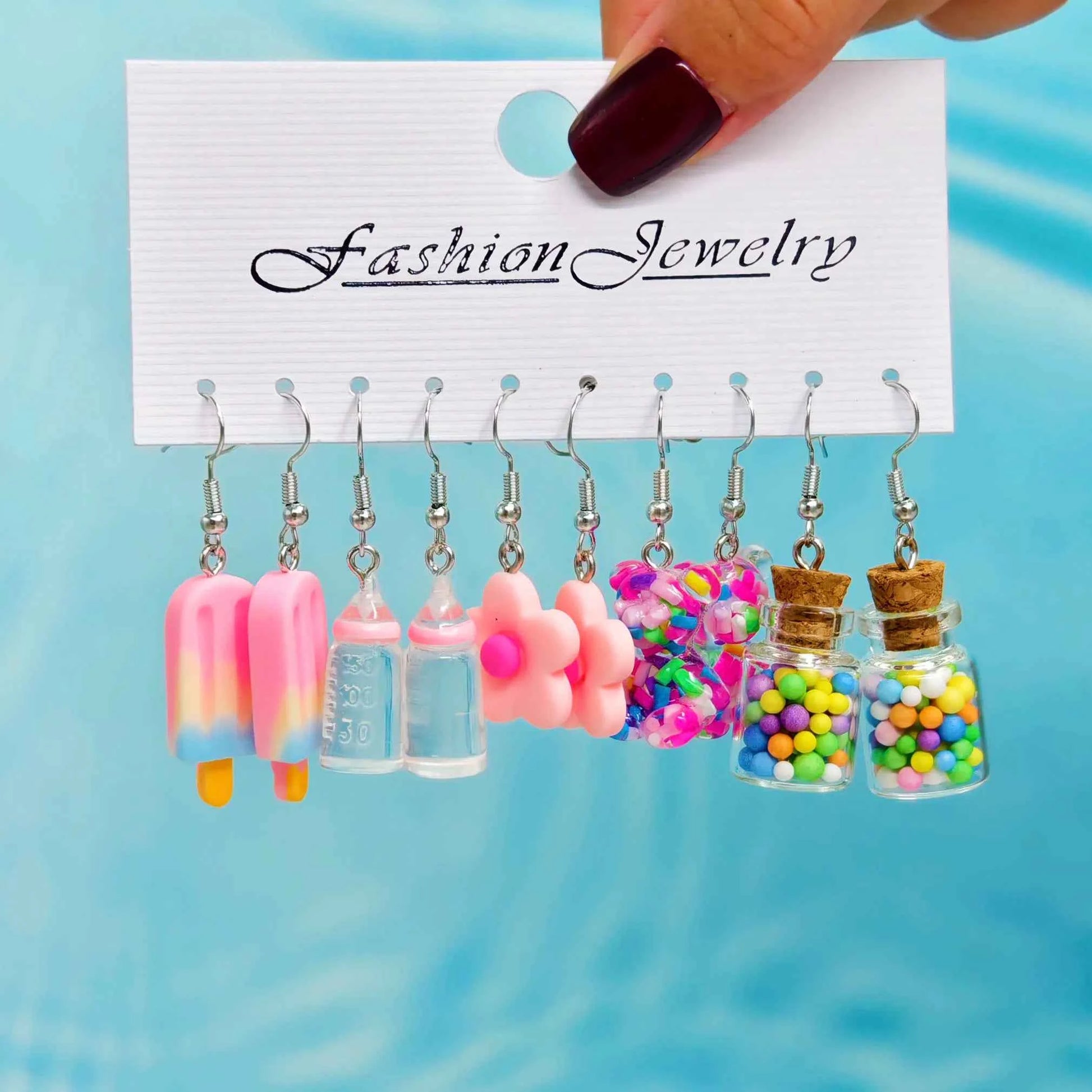 Cartoon Animal White Horse Daisy Wishing Bottle Resin Simulation Food Ice Cream Earrings White Set