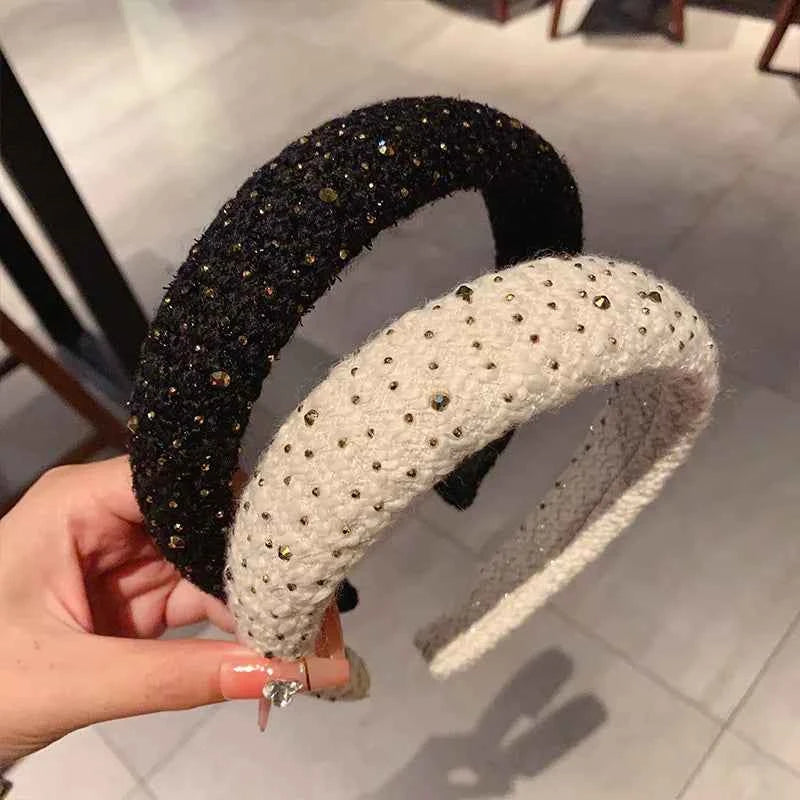 French retro plush rhinestone wide edge sponge hair accessories hoops headband for women  high cranial top hair clips headbands