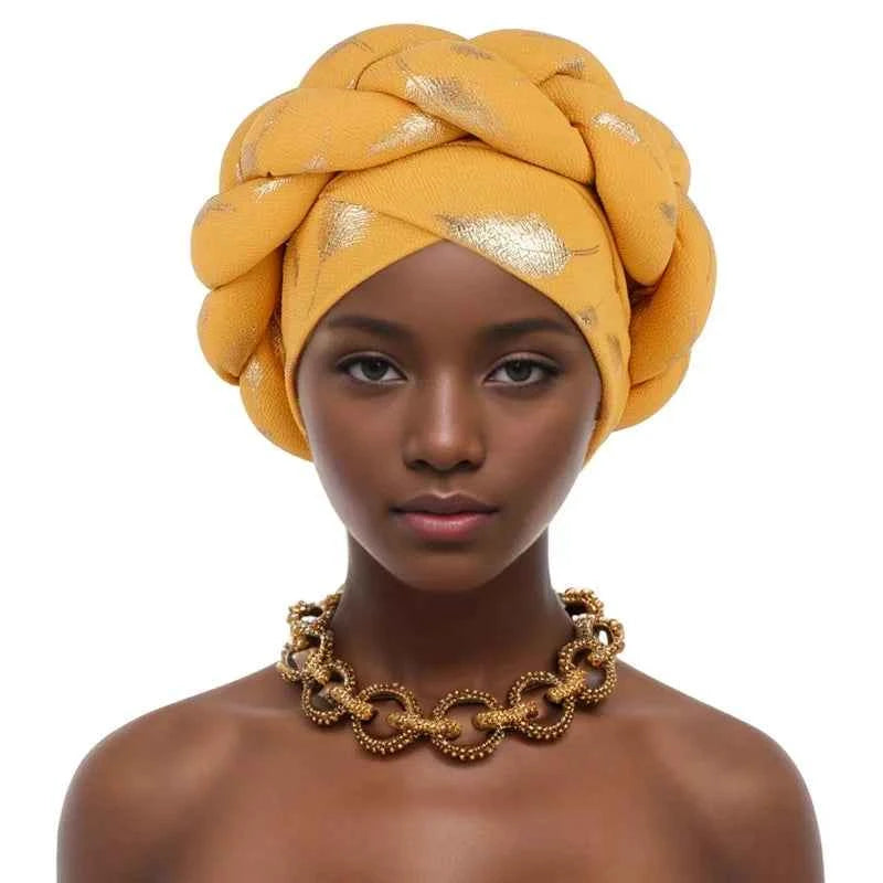 Bronzing African Headtie Braid Turban Caps for Women Nigeria Wedding Geles Party Headgear Headpiece Auto Gele Female Head Wraps