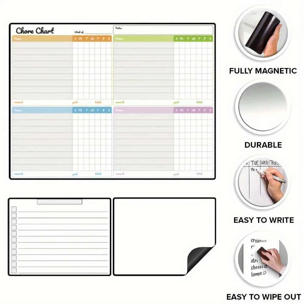 Magnetic Dry-Erase Chore Chart Set Families, Suitable Teens And Adults - Includes 1 Chore Chart And 2 Dry-Erase Boards/Shopping