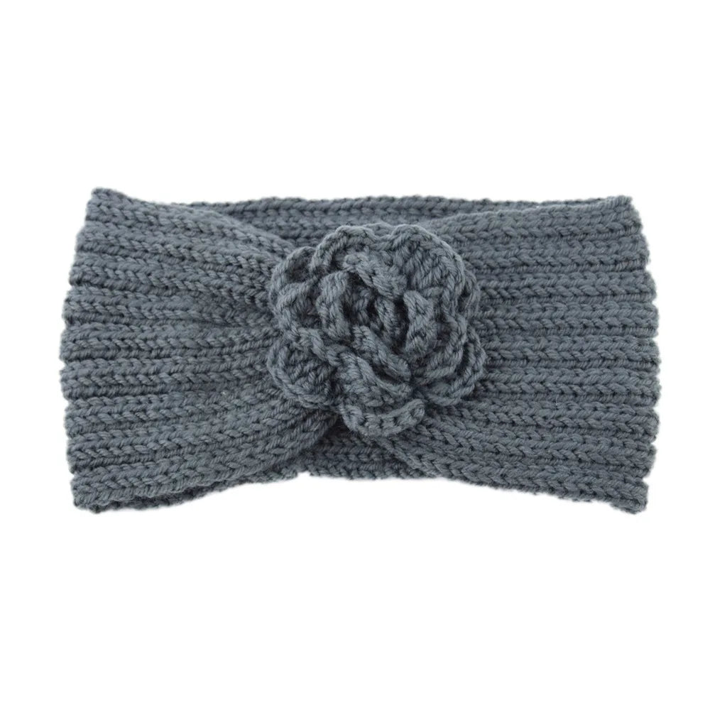 Women Rose Flower Knitted Headbands Women Autumn Winter Crochet Head Wrap wide Woolen Hairband Turban Bandana Hair Accessories - NamafadStore