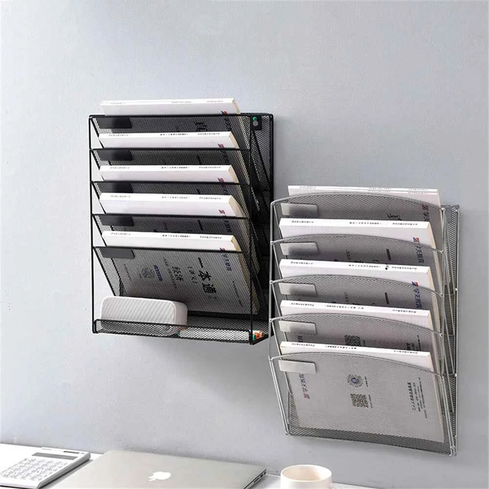 Metal Wall Mounted Magazines Newspaper Storage Rack For Home Office Books Newspapers Files Folder Desktop Tabletop Display Stand