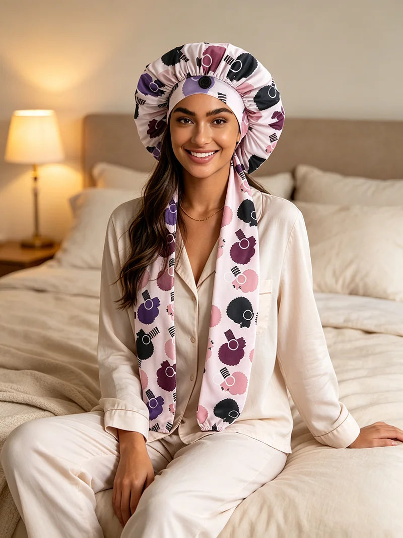 2-Piece Ice Silk Hair Bonnet & Head Wrap – Long Tube Sleep Caps