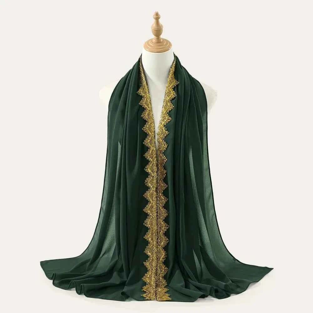 Fashion Silk Chiffon Hijab Scarf Gold Glitters Sequin Wraps Shawl All-march Thin Islamic Turban Beach
