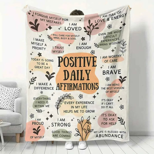 Inspiring Daily Affirmations Soft Blanket, 100% Polyester Knit Fabric, Positive Belief Gift, Support Women's Mental Health