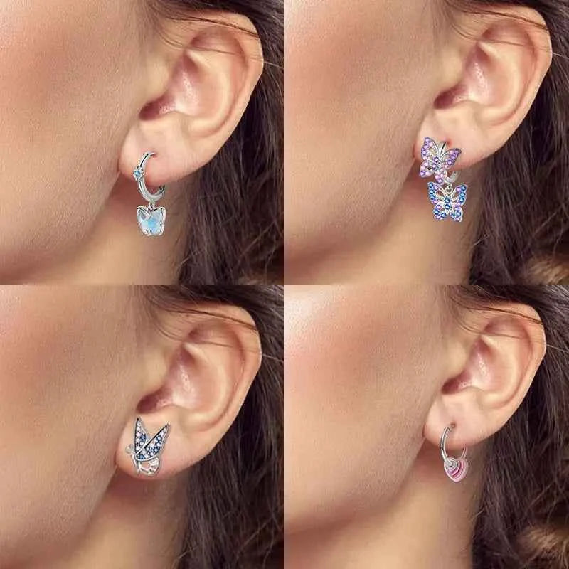 Pink Series 925 Sterling Silver Romantic Flower Butterfly Unicorn Tulip Geometry Earrings Boutique Fine Jewelry Gifts for Women