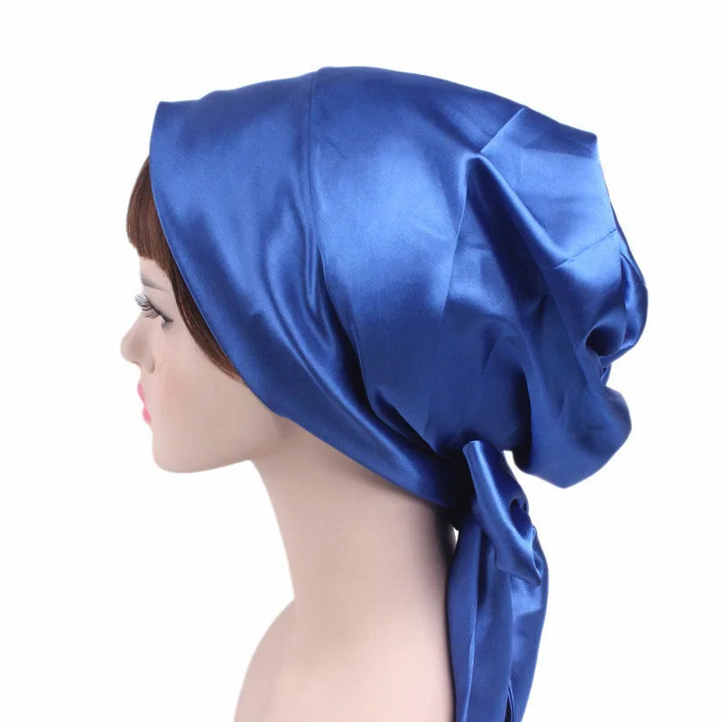 Women Silk Satin Cap Night Sleep Cap Hair Bonnet Hat Head Cover Satin Turban Headscarf Adjustable Ladies Long Hair Care Bonnet - NamafadStore