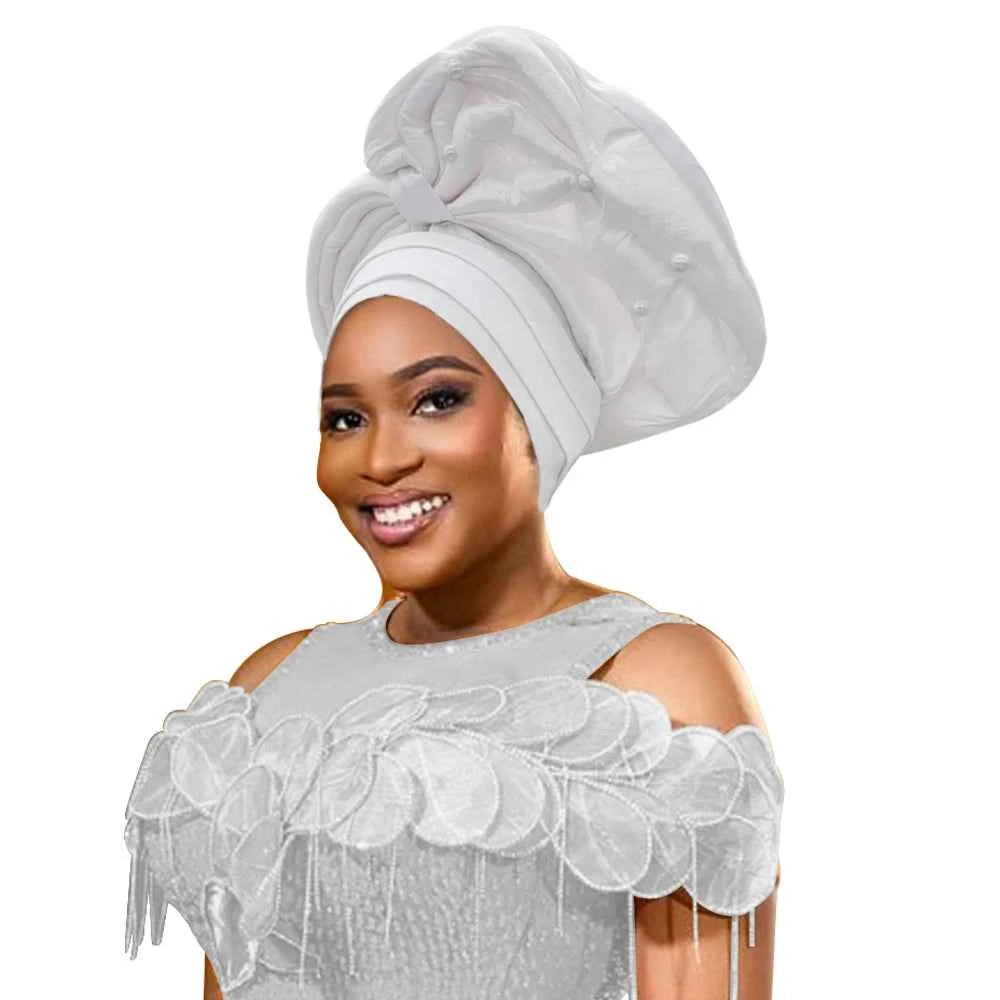 African Female Head Wraps Raw Silk Turban Cap for Women Nigeria Wedding Party Headcover Hat Ready to Wear Head Ties