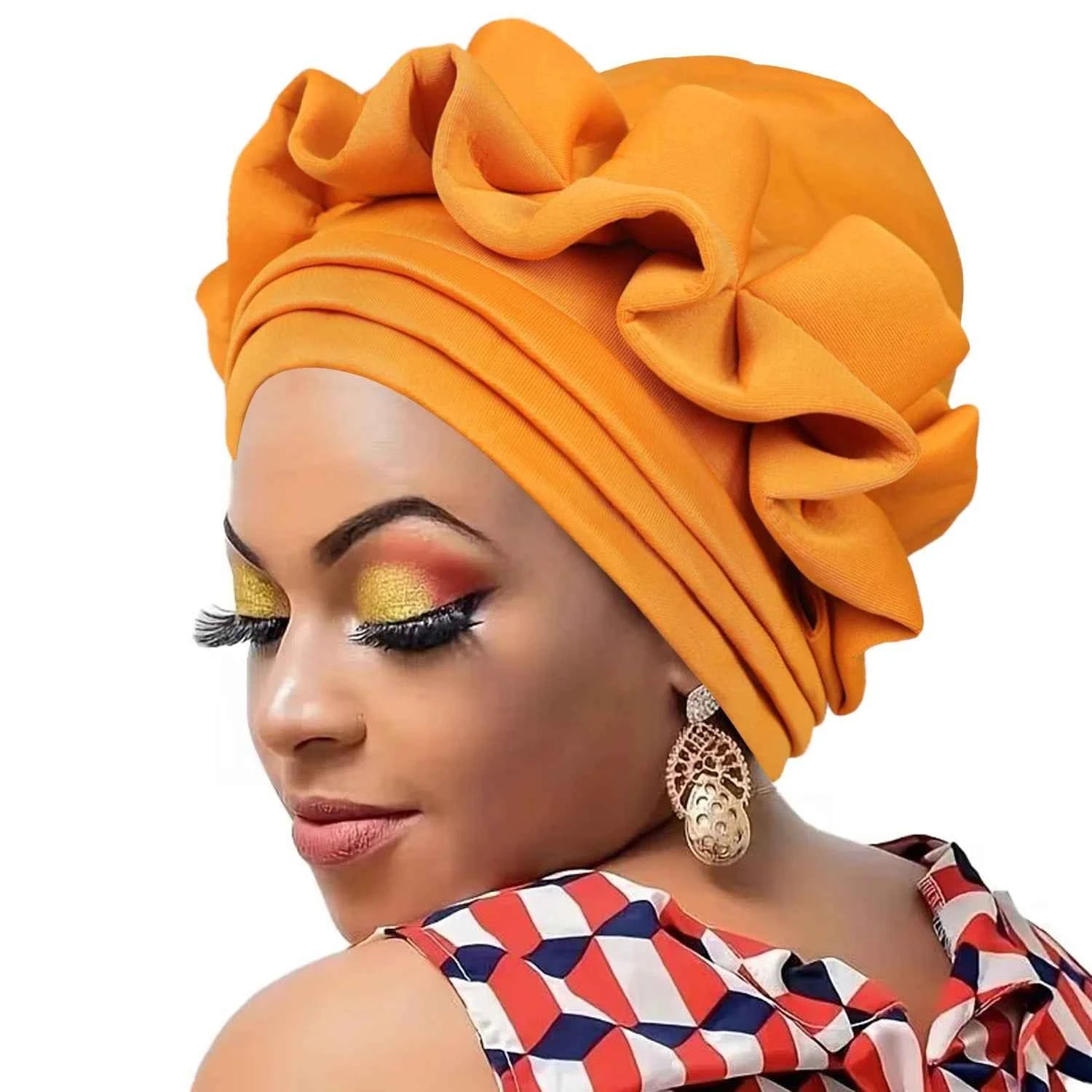 1pc Women's Turban 3-layer Brim Design With Pleated Style, Solid Color Outdoor Home Fashion Turbans, African Headwrap