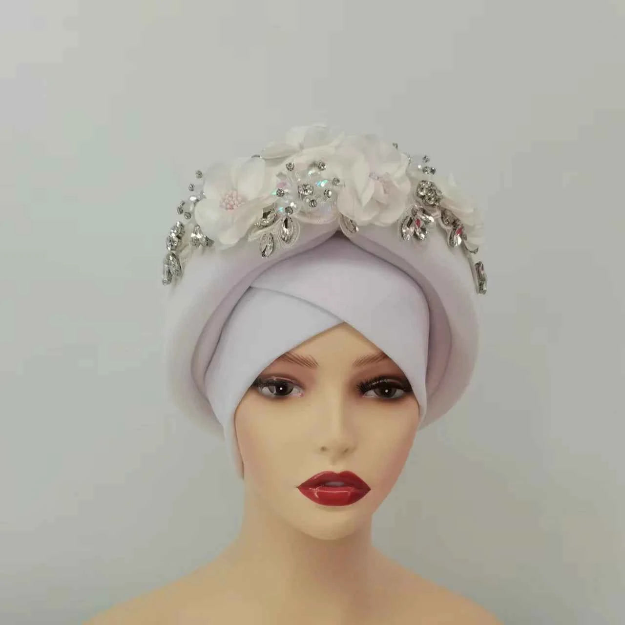 Beaded Nigeria Gele Ready African Headtie Female Head Wraps Party Headpiece Muslim Headscarf Hat Women's Turban Cap with Stones
