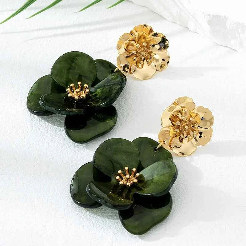 Retro Pleated Acrylic Flower Earrings For Women Girls Temperament Holiday Party Gift Fashion Jewelry Ear Accessories AE280