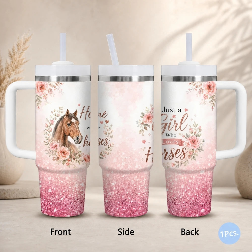 Horse 40oz Tumbler – Stainless Steel Insulated Travel Mug with Handle & Straw