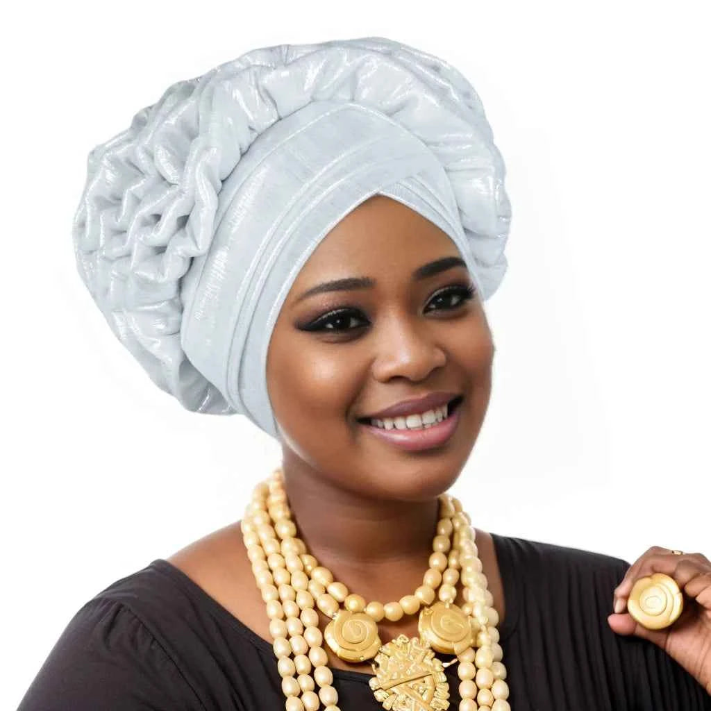 Women’s Glitter Pleated Turban Cap – Auto Gele Headtie African Wedding & Party Head Wrap