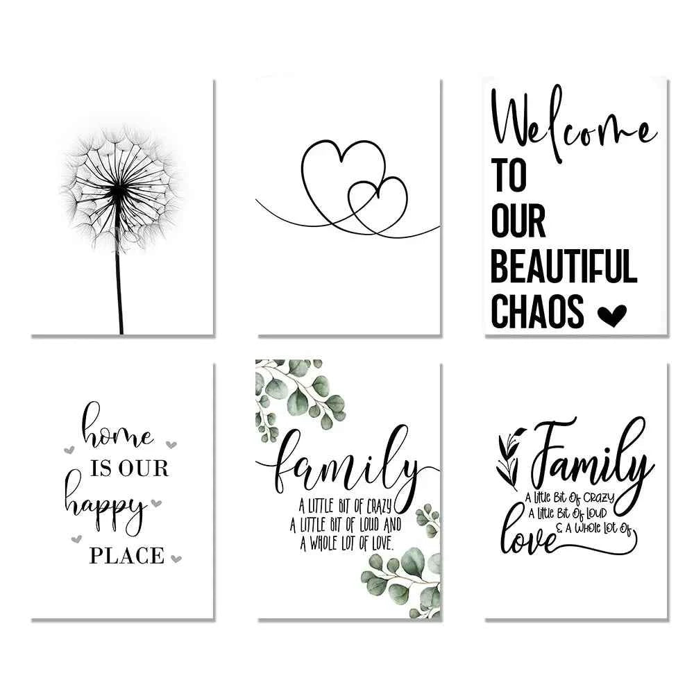 Happy Family Quote Wall Art Black White Poster Love Heart Print Nordic Canvas Painting Minimalist Picture Living Bedroom Decor
