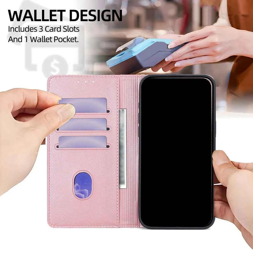 Flower Pattern Magnetic Leather Flip Wallet Case for iPhone 17 Pro Max 16 15 14 13 12 11 Pro Max 16 Plus Air Card Slots Holster