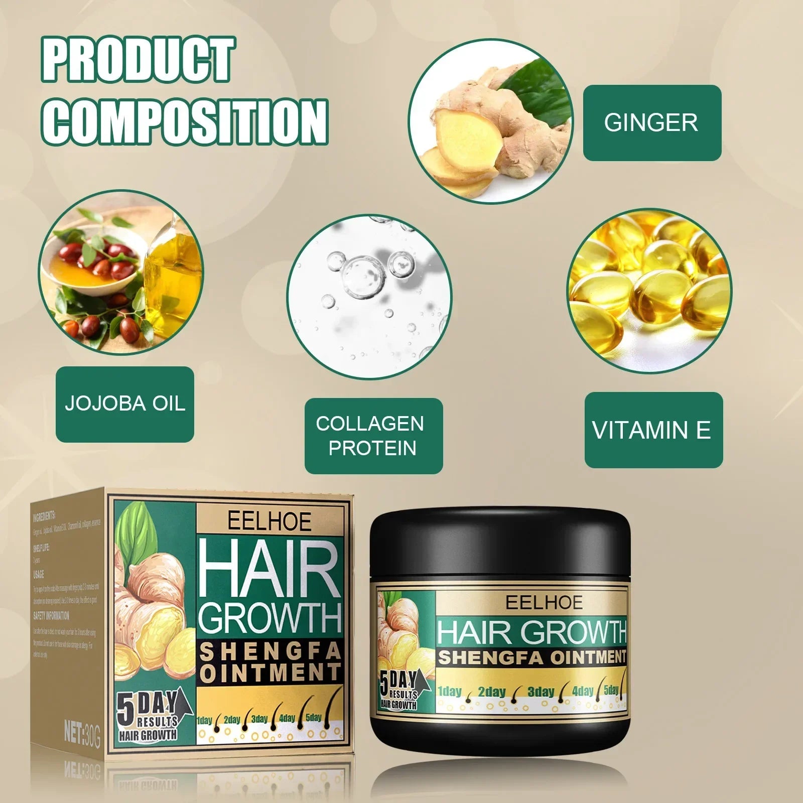 30g Ginger Hair Care Cream To Promote Hair Growth Relieving Hair Loss Scalp Massage Stimulate Hair Follicle Smoothing Care - NamafadStore