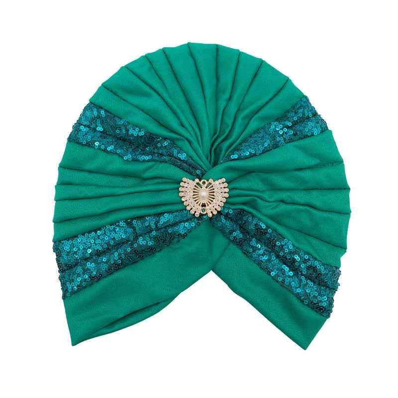 Fashion Sequins Pleated Turban Hat Muslim Headscarf Bonnet Women Head Wraps African Party Headpiece Nigeria Wedding Gele