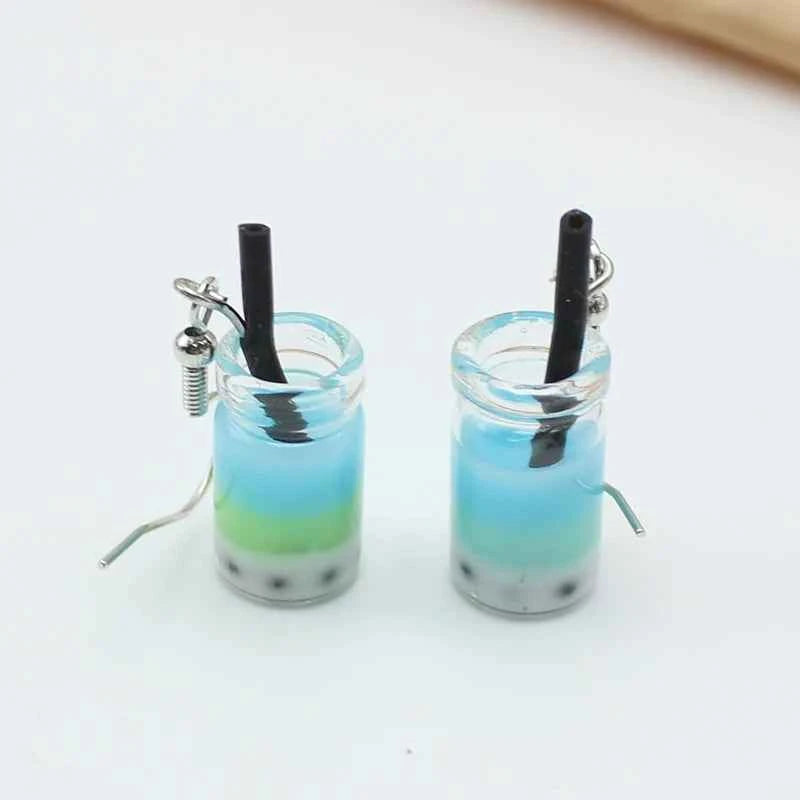 Trend Creative Funny Three Layers Colored Bubble Milky Tea Pendant Earrings for Women Personality Drink Ear Jewelry Girl Gift